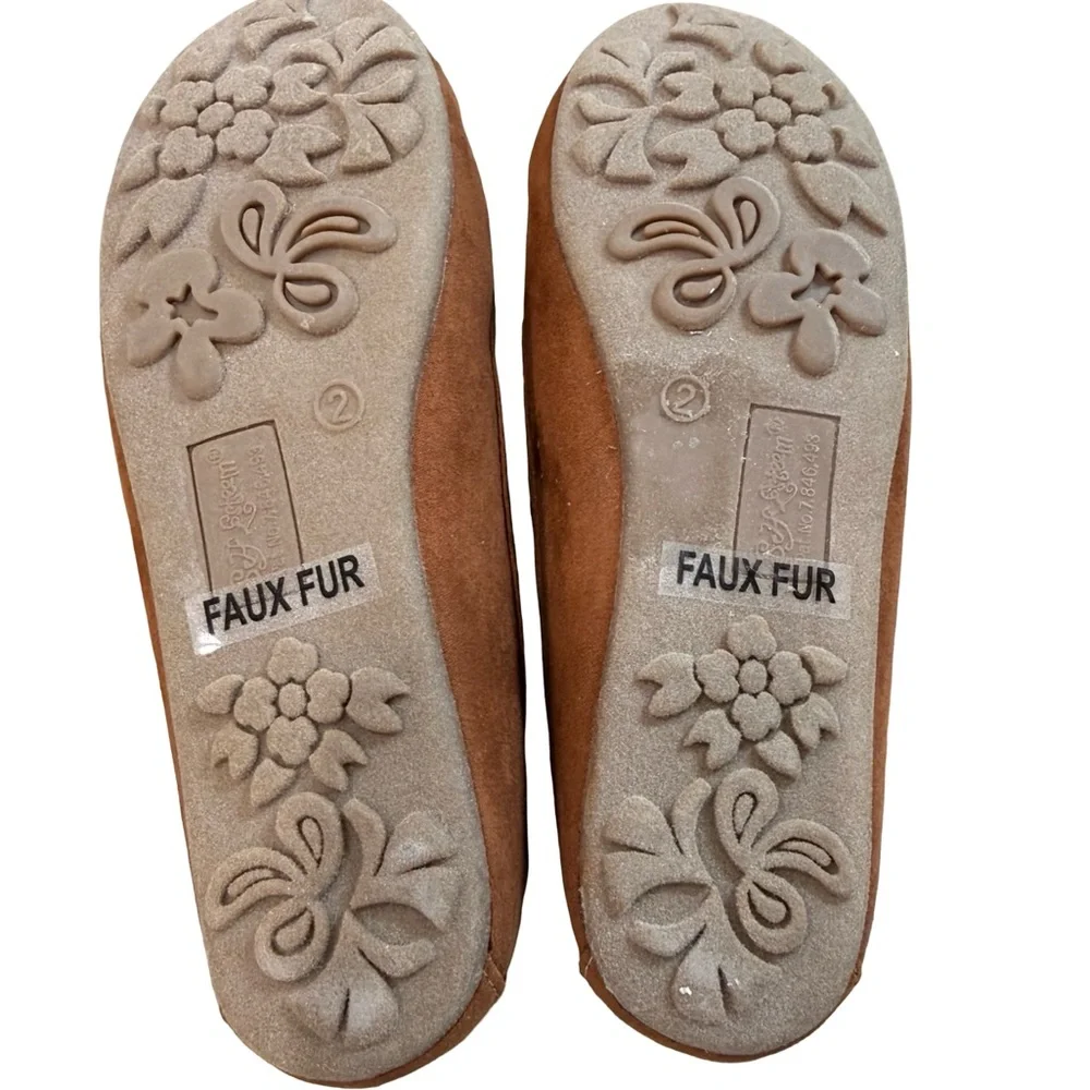 Self Esteem Girls Moccasin Slippers Brown Faux Fur Lined Fringe NWT Sz 2
